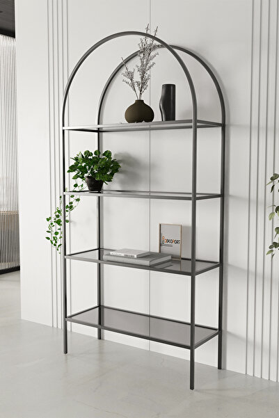 Huga Metal Linda Metal Kitaplık Siyah Füme Cam