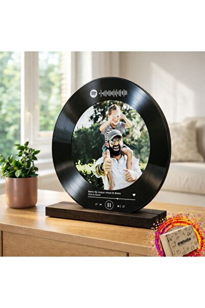 onehediye Size Özel Tasarlanan Fotoğraflı Spotify Şarkı Barkodlu Yuvarlak Pla...