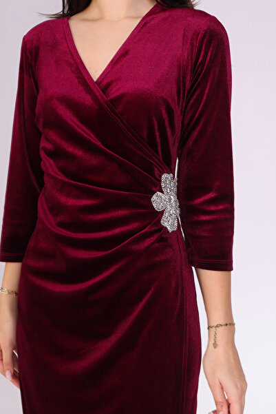 Ella Collection Rochie din catifea cu accesoriu in talie