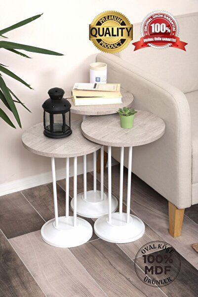 SEHPAM AKILLI Marbella Zigon Sehpa Mdf Tabla Alt Mekanizma Demir Beyaz Renk