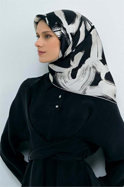 Armine Sura Pure Silk Scarf 9555 - 01 White Black Pastel Pattern