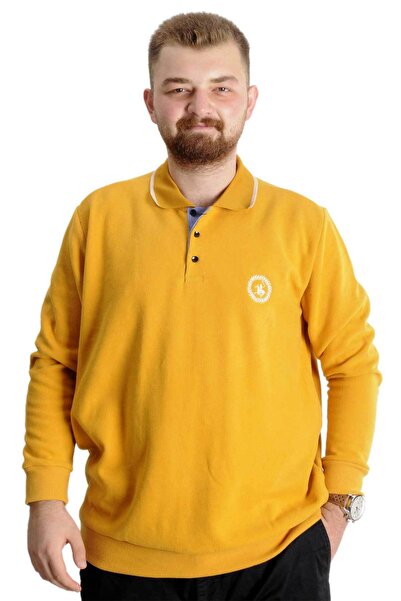 ModeXL Mode XL Large Size Men's Sweat Polo Selanik Horse 23440 Mustard