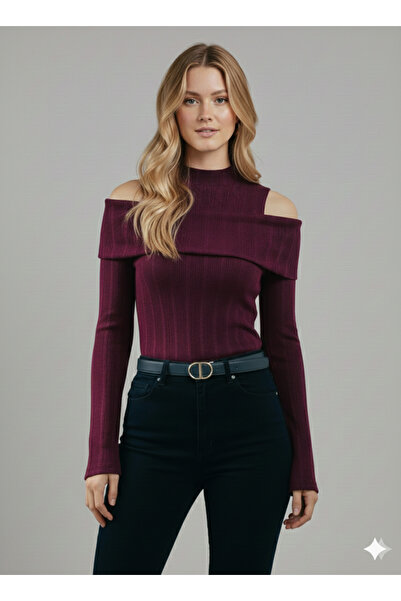 Moda Lounge Kadın Yeni Ürün Bordo Modanna Yaka İspanyol Kol Balıkçı Yaka Bürü...