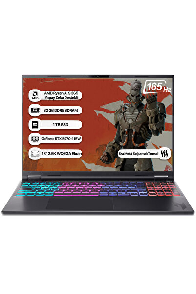 ACER Nitro 18 NH.QYJEY.002 Ryzen AI 9 365 32GB 1TB SSD RTX5070-115W 165Hz 18 ...