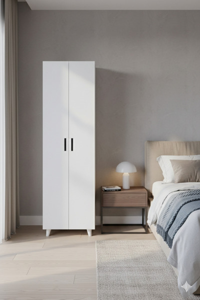 KZY 8 Raflı 2 Kapaklı 16R Elbise Dolabı Kazak Dolabı Çok Amaçlı Dolap Beyaz