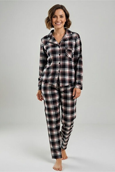 DOFİ Γυναικείο σετ πιτζάμες με καρό σχέδιο και κουμπιά - Πολύχρωμο