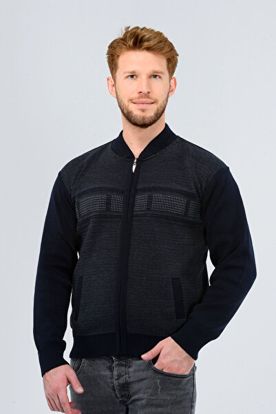 HEDEFNUR TEKSTİL سترة تريكو شتوية منسوجة من الفولاذ للرجال باللون الأزرق الدا...