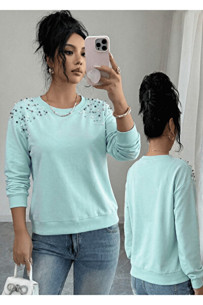 Avones Hanorac elegant pentru femei, confortabil, cu detaliu de nasturi perla...