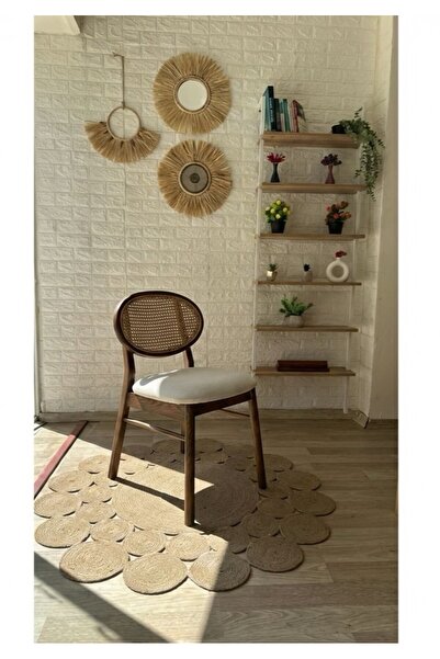 silla Concept Oslo Sandalye Teddy Krem Kumaş Hasırlı Ceviz Ahşap Sandalye