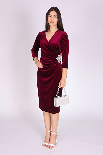 Ella Collection Rochie din catifea cu accesoriu in talie