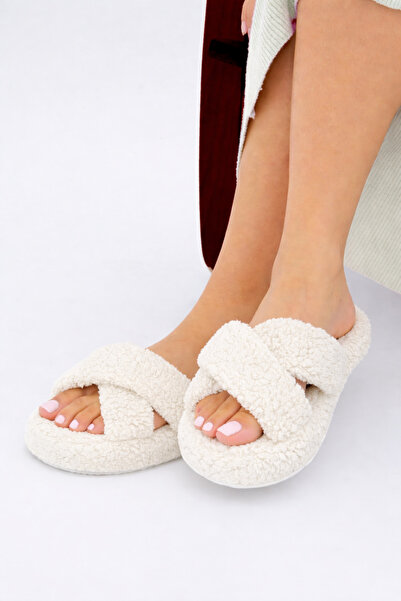 Moda Frato Modafrato HAVLU Çapraz Kadın Ev Terliği Kışlık Terlik Ses Yapmaz, ...