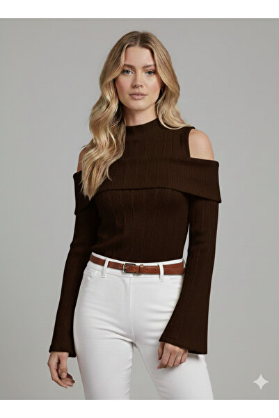 Moda Lounge Kadın Yeni Ürün Kahverengi Modanna Yaka İspanyol Kol Balıkçı Yaka...