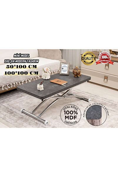 SEHPAM AKILLI Mini Juppo Dışa K Akıllı Sehpa Üst Tabla Mdf Oval Köşe Alt Krom...