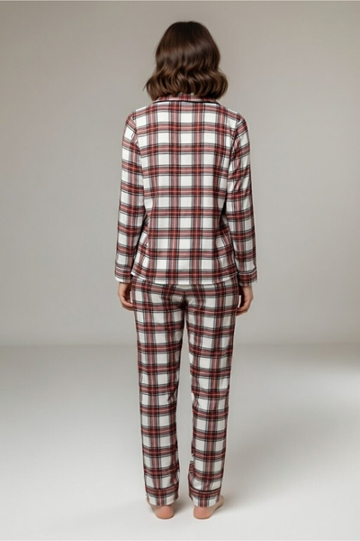 DOFİ Kadın Ekose Desen Düğmeli Pijama Takımı - Çok Renkli