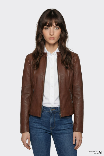 Elle Shoes Kahve Deri Kadın Ceket