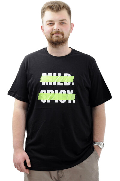 ModeXL Tricou bărbați - imprimat, bumbac, decolteu, MILD U24080, negru, mărim...