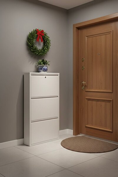 formood Kilitli 3'lü Metal Ayakkabılık - Beyaz - Ral 9016