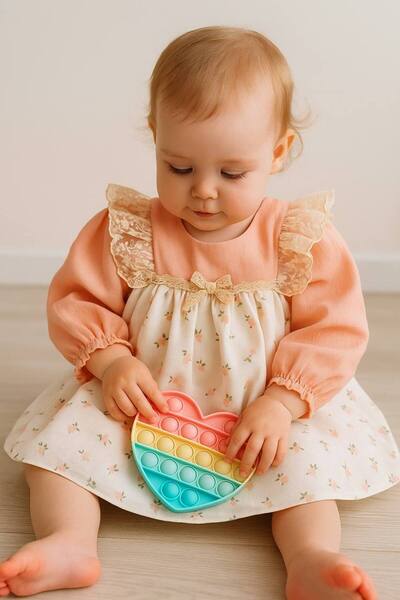 WOWOKİDS Wowokids Fırfırlı Bayramlık Çiçekli Elbise %100 Keten