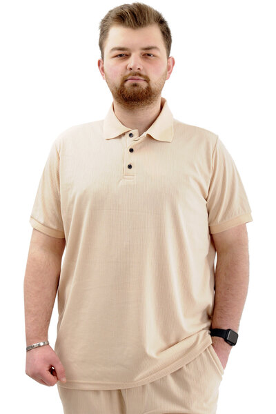 ModeXL Ανδρικό μπλουζάκι με λαιμόκοψη πόλο - JAKAR U24337 Μπεζ, μεγάλο μέγεθος