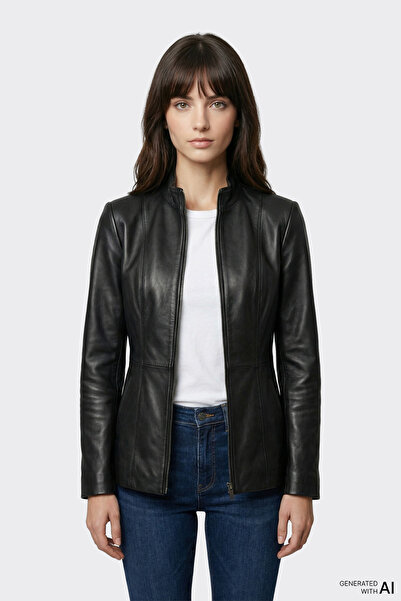 Elle Shoes Siyah Deri Kadın Ceket