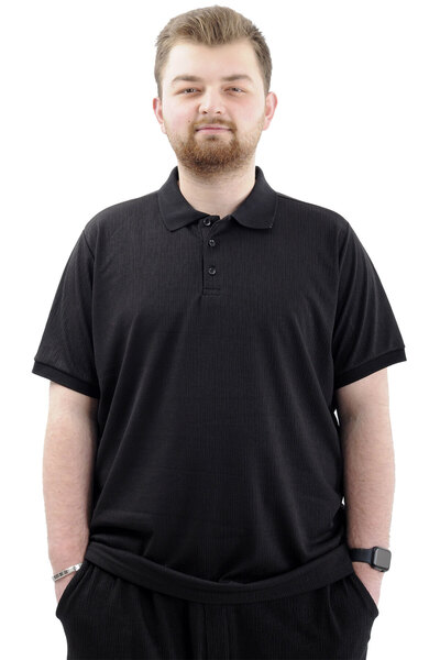 ModeXL Ανδρικό μπλουζάκι με γιακά Polo Plus Size - JAKAR U24337 Μαύρο