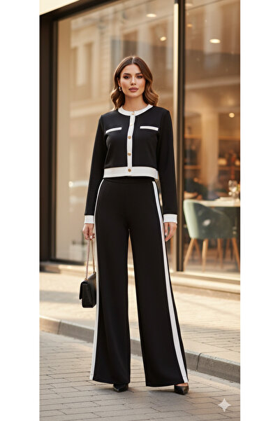 MODA Μαύρο και λευκό χρυσό κουμπί με λεπτομέρειες, κρυφή τσέπη στο πλάι με λε...