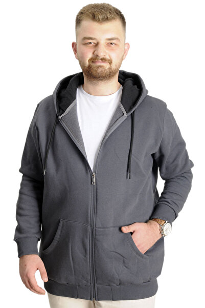 ModeXL Mode XL Büyük Beden Erkek Sweat Zippered Basic 20543 Füme