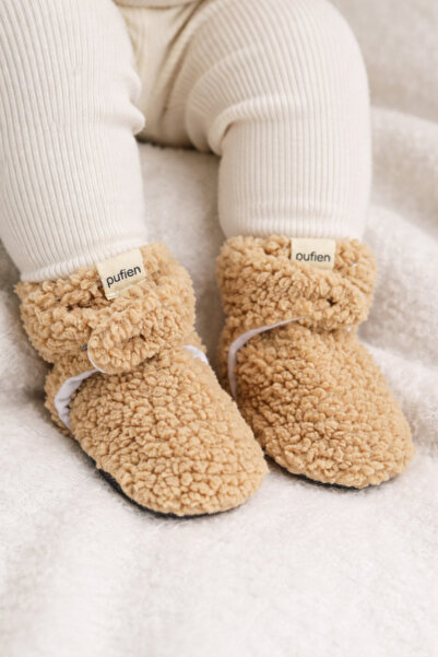 pufien Kaydırmaz Tabanlı Bebek Pandufu – Peluş ve Terletmez Organik Pamuk Ast...