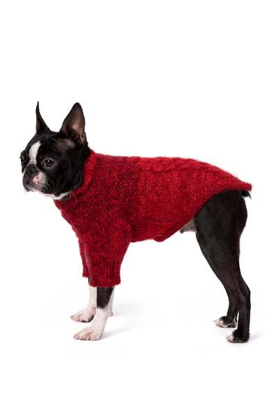 fouramour سترة كلب مضفرة يدويًا بلون الكرز، مقاس عادي