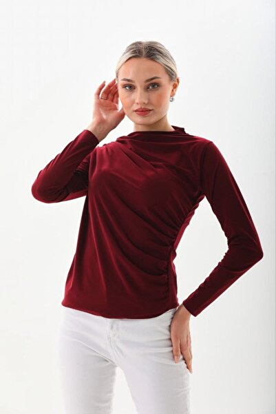 Potenza Bluză pentru femei drapat Bluză cu mânecă lungă din țesătură Sandy cu...