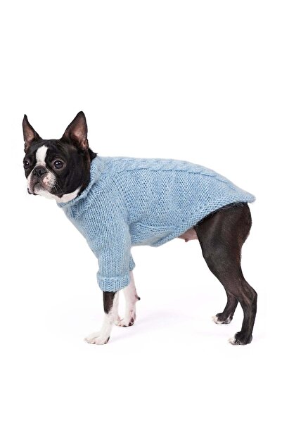 fouramour سترة كلب مضفرة باللون الأزرق الجليدي محبوكة يدويًا بمقاس عادي