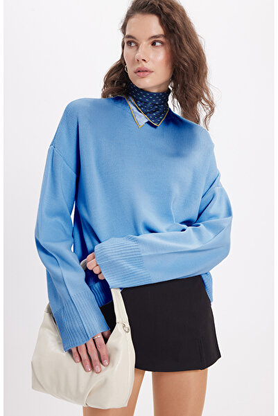 Tudors Women's Oversized Wide Cut Crew Neck Blue Sweater