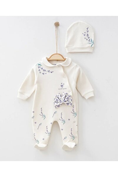 limebabies Baby Girl Lavender Garden 100% Cotton Hat Rompers Set