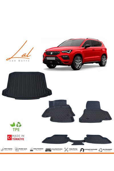 Lal Seat Ateca 4X2 3D Havuzlu Paspas Bagaj Havuzu Seti (2017 ve sonrası Uyumlu)