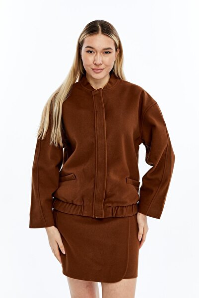 Select Moda Palton de damă din piele întoarsă, cu talie elastică și căptușeală