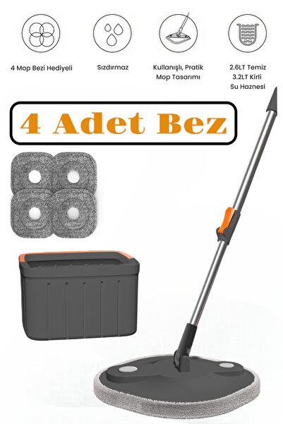 MOPPAK Mop Temizlik Seti Temiz&kirli Su Ayrımı Mikrofiber Kare Başlık 2 Adet Bez