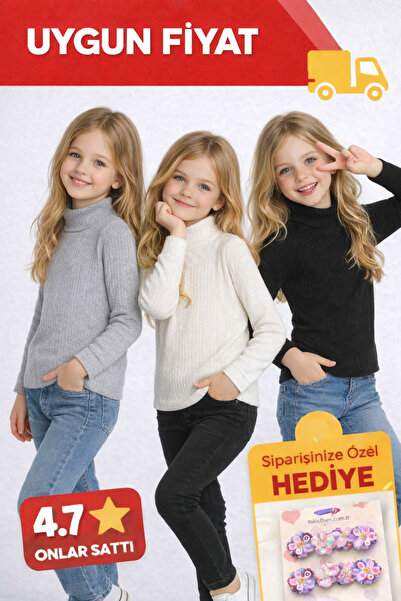 BABİDO Ribbed Half-High Collar Boys' and Girls' High-Collar Badi in 3 Colors ...
