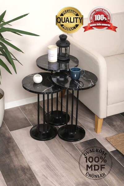 SEHPAM AKILLI Marbella Zigon Sehpa Mdf Tabla Alt Mekanizma Demir Siyah Renk