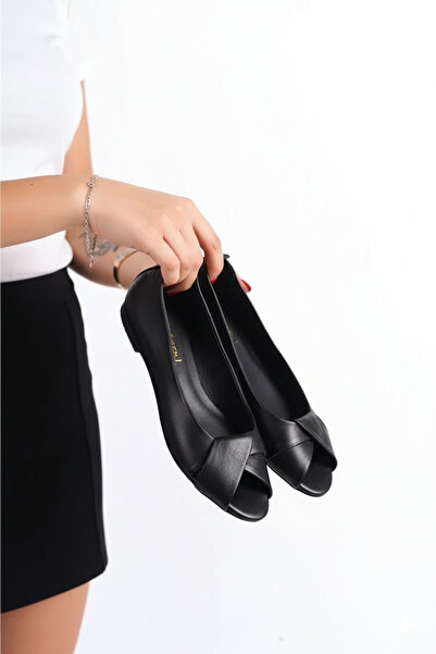 Deripabuc Γνήσιο δέρμα Μαύρο Γυναικείο Δερμάτινο Μπαλέτο Dp58-6069