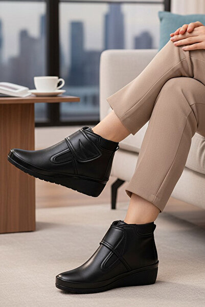 ISPARTALILAR 140 Ortopedik Taban Cırtlı Siyah Anne Botu Kadın Bot Postal Çizme