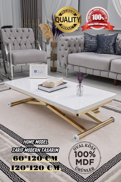 SEHPAM AKILLI Akıllı Sehpa Home Üst Tabla Mdf Alt Mekanizma Gold Kaplama