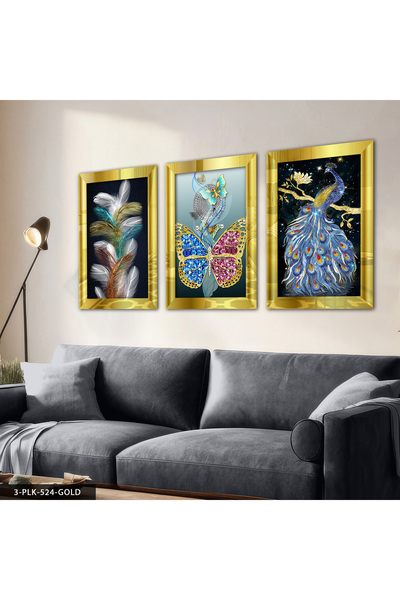 Evinemoda Stočica sa perjem ptice, leptir, zlatni, 3 delna stol sa ogledalom ...