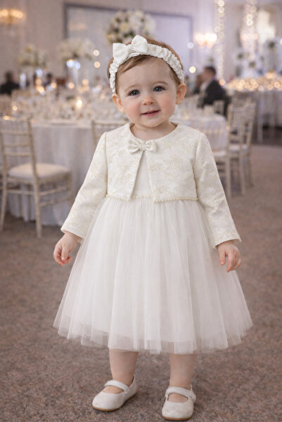 MİNİMONY 1-5 Yaş Kız Çocuk Desenli Jakarlı Bolerolu Bayramlık Gelinlik Abiye ...