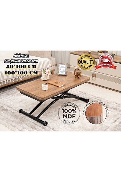SEHPAM AKILLI Mini Juppo Üst Tabla Mdf Ceviz Oval Köşe Alt Ayak Siyah Dışa Kı...