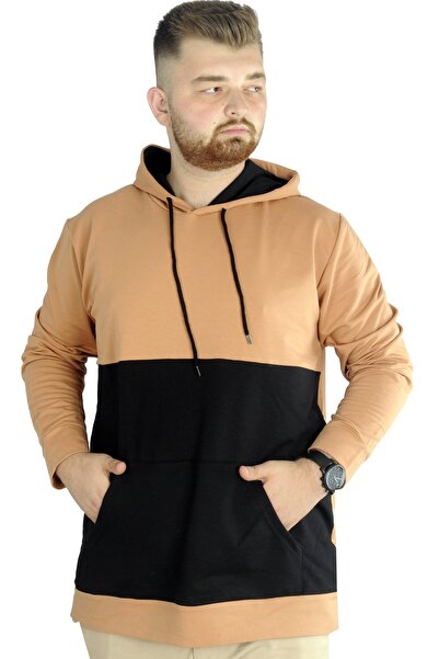 ModeXL Mode XL Чоловічий світшот з капюшоном і кишенями-кенгуру 22527 Коричневий