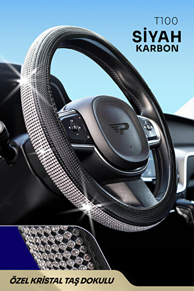 Panda Kılıf PANDA GÜMÜŞ TAŞLI GEÇMELİ OTO DİREKSİYON KILIFI - KARBON