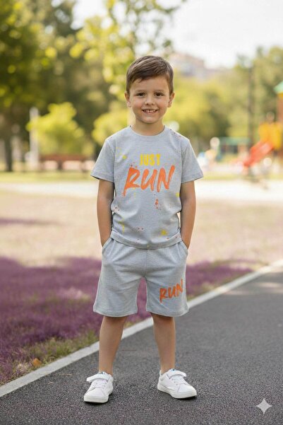 coppa kids Run Baskılı Penye Şort- T-shirt Kız-erkek Takım - Coppa - Gri - 9 ...