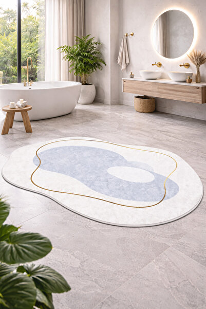 Decomia Home سجادة مطبخ لغرفة المعيشة باللون الأزرق الفاتح مطبوعة رقمية وغير ...