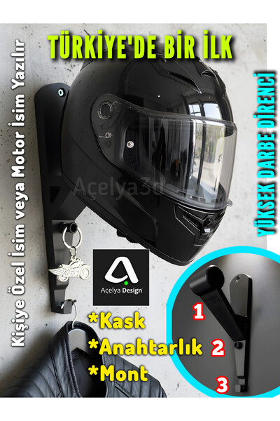 açelya3d Motor Kask Duvar Askı Aparat Askısı Montaj Tutucu Askılık Aparatı