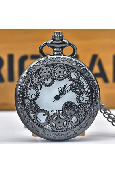 STİLLOVE Köstekli Çarklı İşlemeli Siyah Renk Cep Saati SL7154